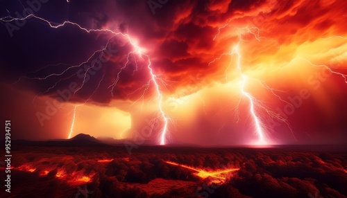 hell realm bright lightnings in apocalyptic sky judgement day end of world eternal damnation photo