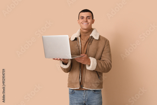 Young man in sheepskin jack...