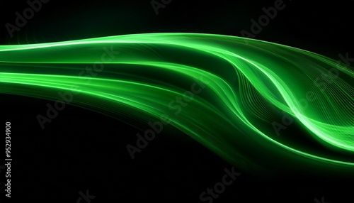 smooth curvy dynamic green lines glowing on a black background