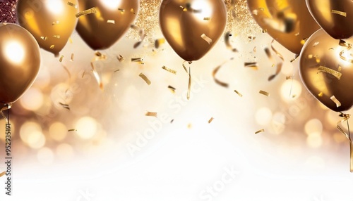 celebration background with confetti and gold balloons