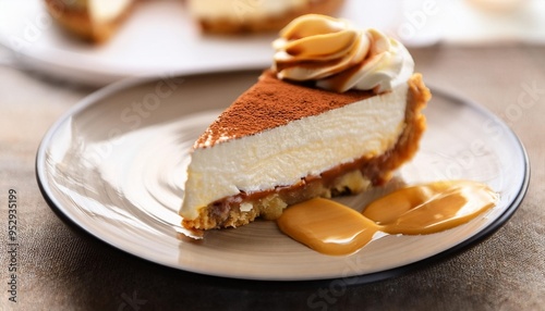 decadent banoffee pie slice delicious sweet dessert plate caramel cream pastry treat gourmet baked confectionery snack portion piece tempting