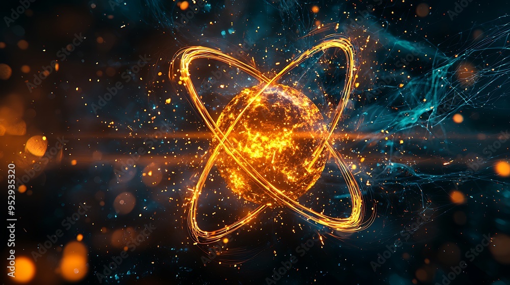 An abstract orb glowing with fiery energy and scattered sparks. An abstract orb glowing with fiery energy and scattered sparks.