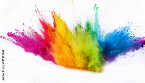 colorful rainbow holi paint color powder explosion with bright colors white wide panorama background