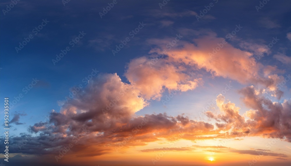 Fototapeta premium beautiful panoramic sky with glowing clouds at sunset