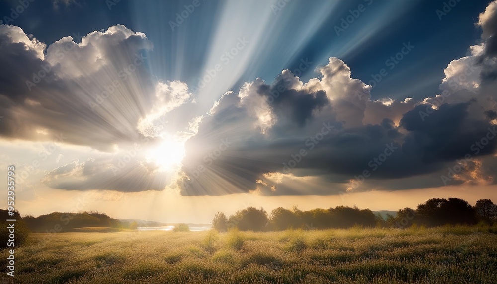 Fototapeta premium bright sunbeam through cloudy sky