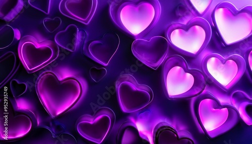 valentines day background banner neon purple hearts panorama background ai