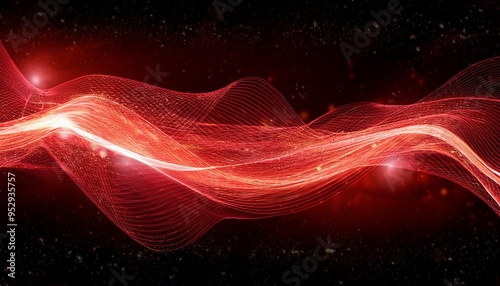 glowing red energy waves with particles flowing through space