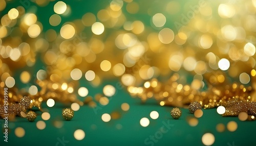 gilded elegance gold bokeh on emerald green background