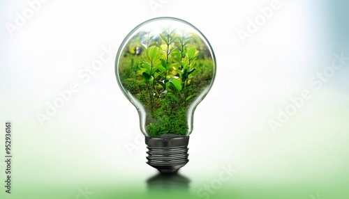 a light bulb with green plants inside illustrated using generative ai