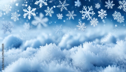 winder wonderland wide panorama snowy snowflakes on blues header background for winter