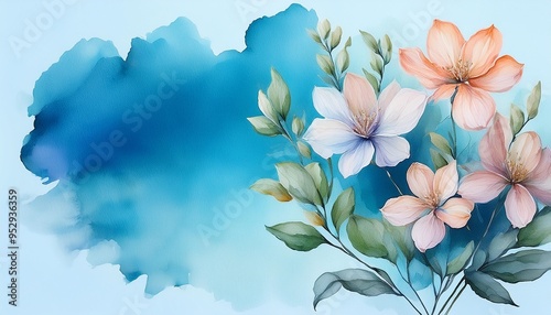 watercolor drawing of flowers on a blue background