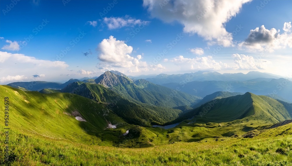 Fototapeta premium mountain landscape mountains sky panorama mountain landscape blue sky panoramic banner background nature mountain landscape