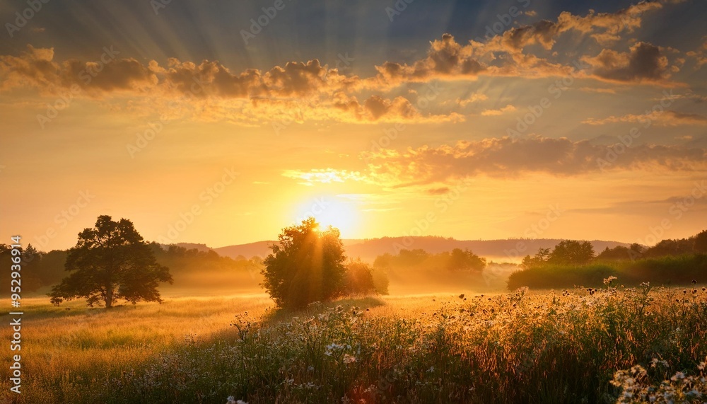 golden dawn sun rays bathe a rural landscape in warmth golden dawn sun rays bathe a rural landscape in warmth