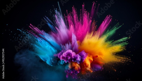 colored splash explosion of multi colored powder on a dark background
