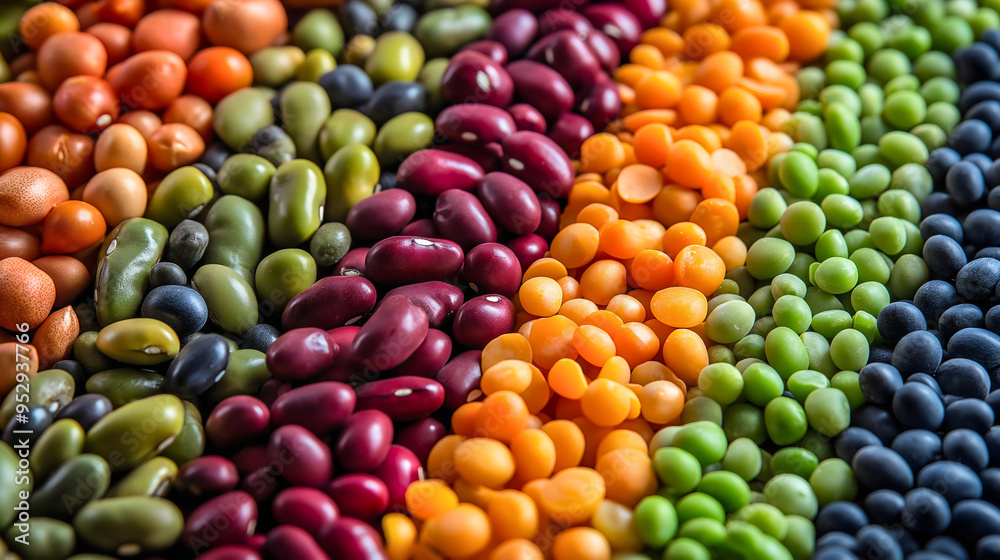 Various colorful legumes top view. Raw uncooked healthy vegan or vegetarian protein source foods assortment, organic seed beans ingredient, lentils vegetable mix, heap collection for cooking Various colorful legumes top view. Raw uncooked healthy vegan or vegetarian protein source foods assortment, organic seed beans ingredient, lentils vegetable mix, heap collection for cooking