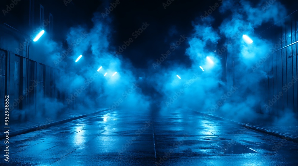 Nighttime Alleyway with Blue Lighting and Fog Nighttime Alleyway with Blue Lighting and Fog