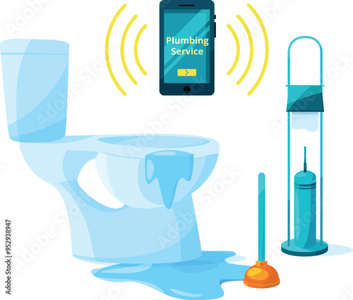 Clogged toilet repair service banner. Plumbing work