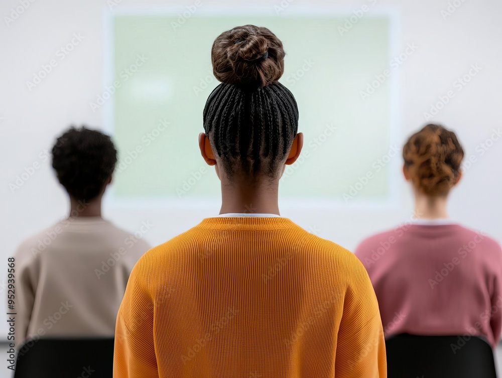 Obraz premium Holographic language immersion, students conversing with virtual natives, futuristic classroom