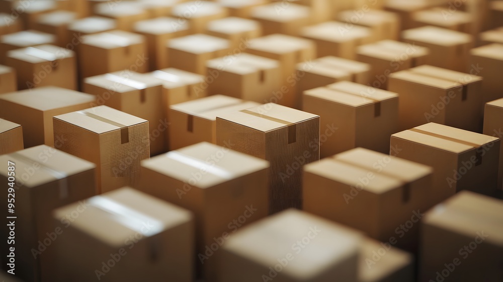 Cardboard boxes stacked in a distribution warehouse factory Cardboard boxes stacked in a distribution warehouse factory