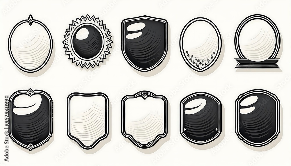 Φωτογραφία Silhouette Line Badge Collection - set of blank badge shapes in silhouette line style