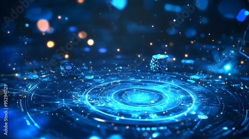 Abstract blue glow with casino elements on a vibrant blue background
