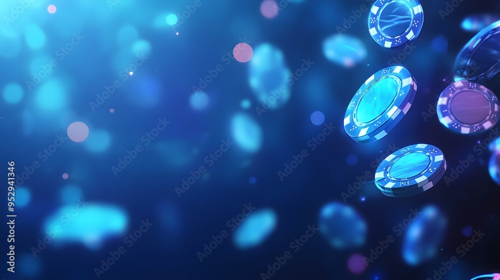 Blue glowing casino symbols on an abstract blue background Blue glowing casino symbols on an abstract blue background