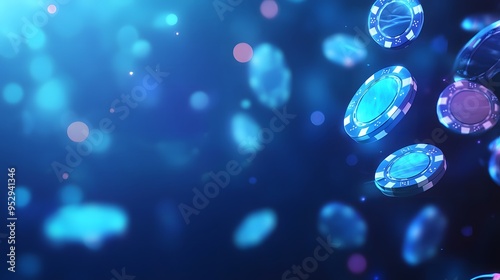 Blue glowing casino symbols on an abstract blue background