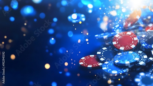 Abstract blue glow with casino elements on a vibrant blue background