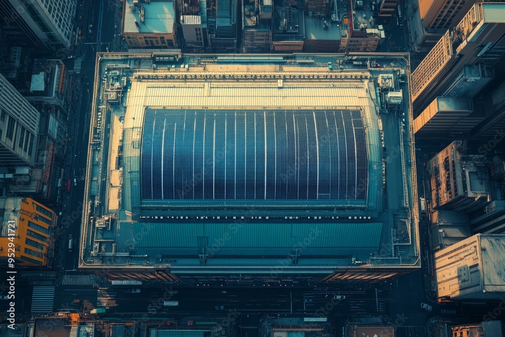 Fototapeta premium Solar Roof Monitoring with IoT Overlay: Visualizing the Integration of Real-Time Data and Advanced Technology in Energy Management. Highlighting the Efficiency and Connectivity of Smart Solar Solution