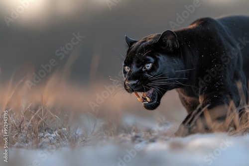 Black panther majesty: A captivating portrayal of a black panther, showcasing its sleek fur and powerful presence, embodying the grace and mystery of this majestic big cat in its natural habitat.