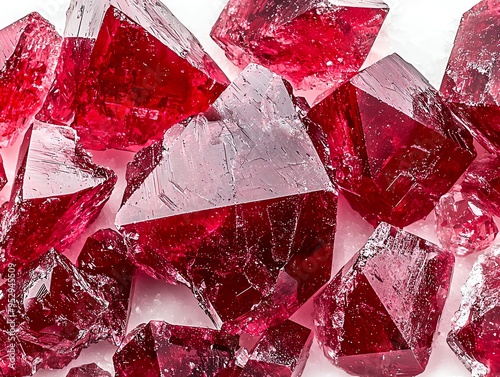 Close-up of a red ruby crystal cluster isolated on a white background. photo