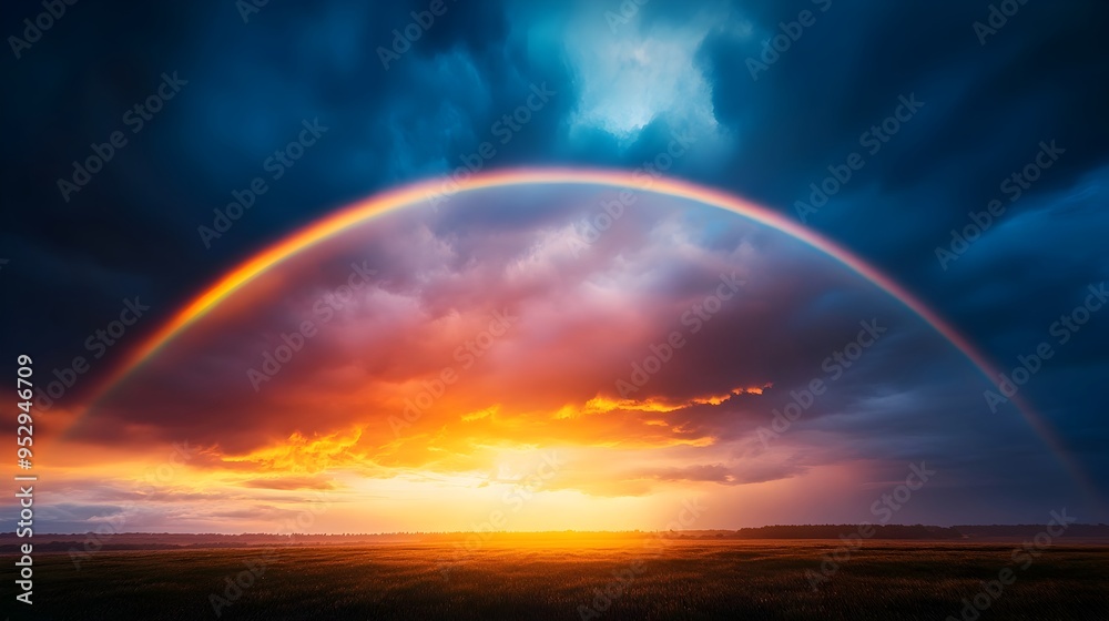 Dramatic Moody Rainstorm Sky Filled with Vibrant Rainbow Colors and Atmospheric Spectacle Dramatic Moody Rainstorm Sky Filled with Vibrant Rainbow Colors and Atmospheric Spectacle