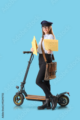 Young postwoman with letter...