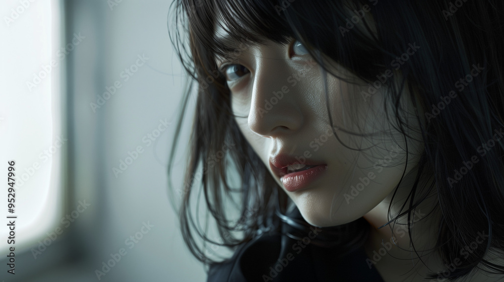 不安な表情の若い日本人女性 不安な表情の若い日本人女性