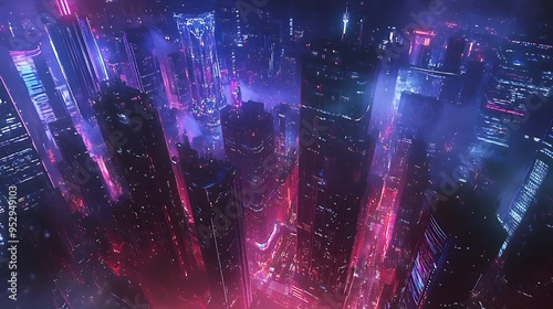 A Futuristic Cityscape Illuminated by Neon Lights photo