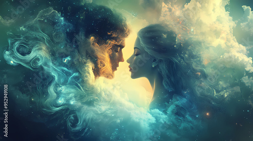 Shared dreams with a soulmate ethereal energy. Ethereal. Illustration