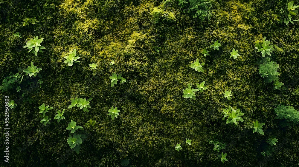 Overhead view of lush green moss creating a textured nature background Overhead view of lush green moss creating a textured nature background