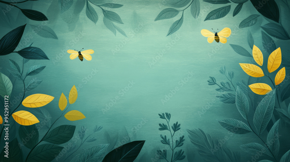 Fond naturel et stylisé, jaune et bleu avec petites abeilles. Idéal comme cadre pour conception offrant beaucoup de place pour le texte Fond naturel et stylisé, jaune et bleu avec petites abeilles. Idéal comme cadre pour conception offrant beaucoup de place pour le texte