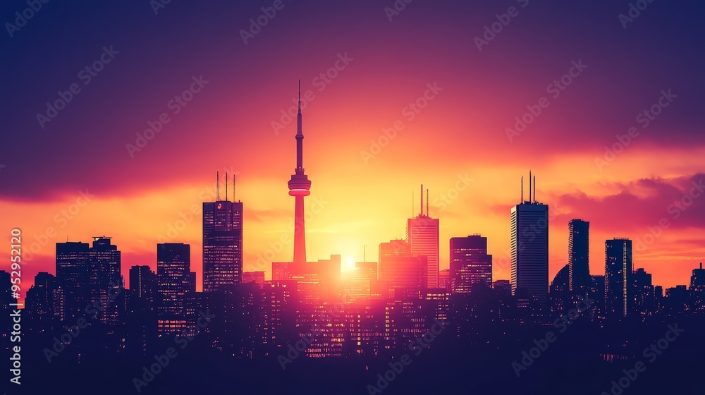 Design a city skyline at sunset with a mix of modern and historic buildings. Design a city skyline at sunset with a mix of modern and historic buildings.