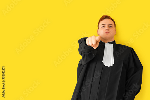 Male judge pointing at view...