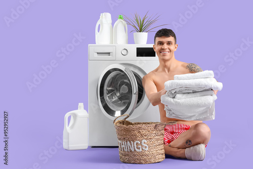 Young man in underpants wit...