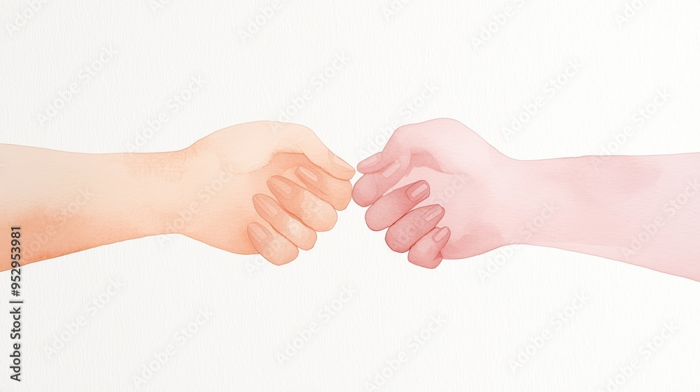 Watercolor Illustration of Two Hands Interlocking Pinky Fingers Symbolizing Friendship, Trust, and Promise on a Light Background Watercolor Illustration of Two Hands Interlocking Pinky Fingers Symbolizing Friendship, Trust, and Promise on a Light Background