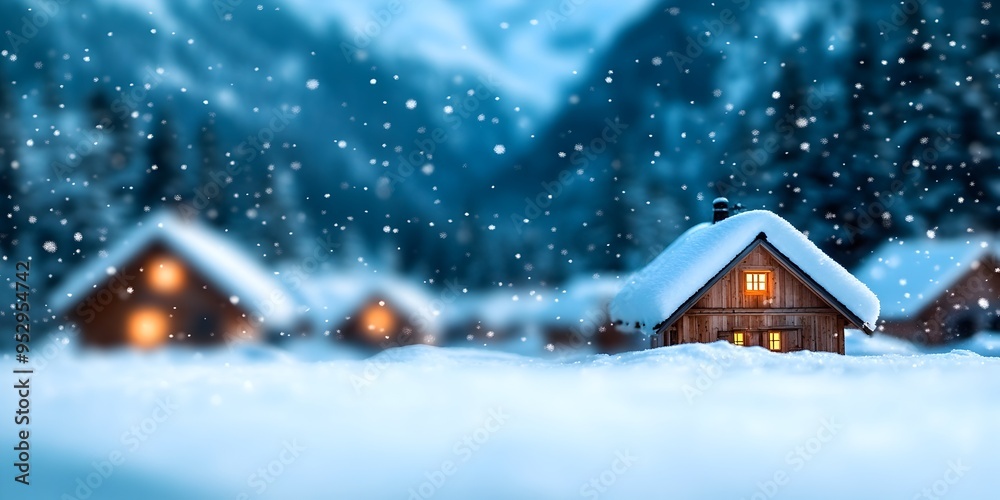 Fototapeta premium Panoramic View of a Snow Covered Alpine Village in the Magical Winter Wonderland