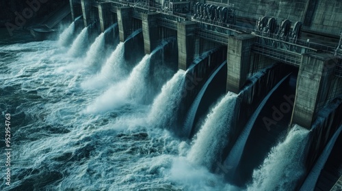 Powerful Dam with Rushing Water photo