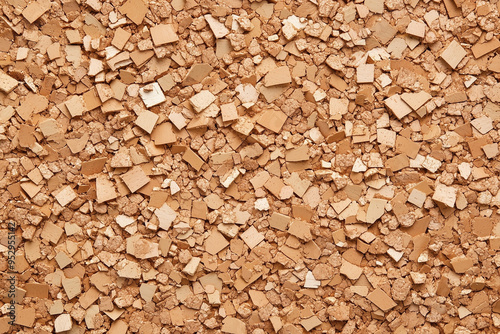 Creatively Arranged Cork Pieces on a Warm Tan Corkboard