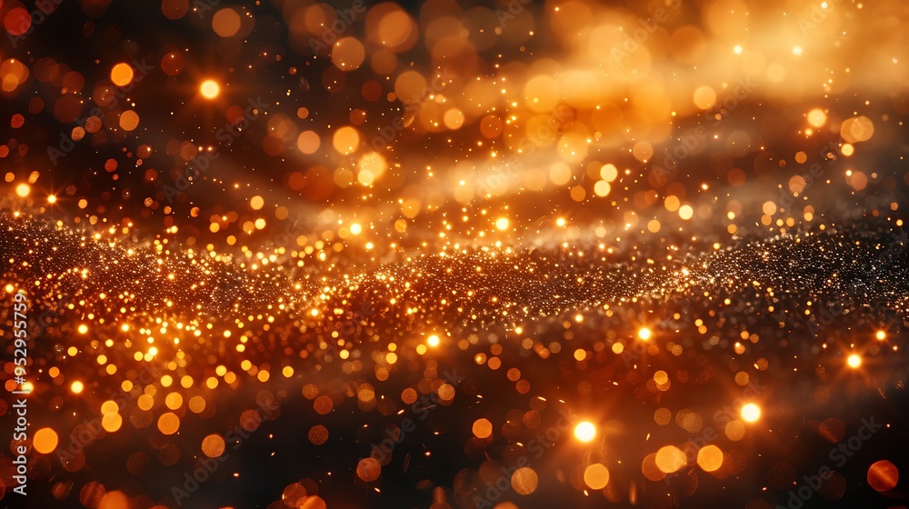 Fototapeta premium Abstract background with golden bokeh lights and a swirly pattern.