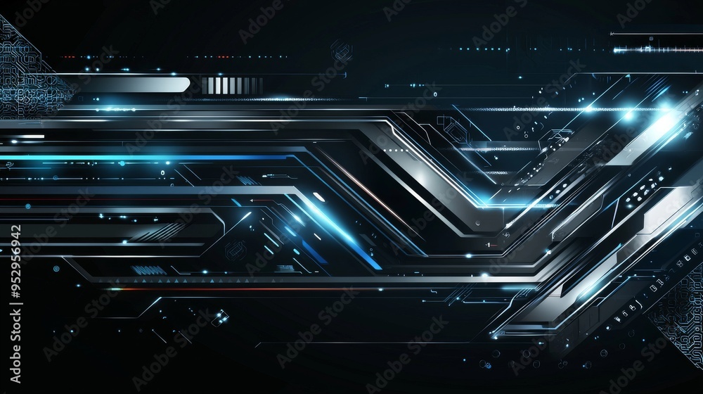 Fototapeta premium Futuristic Technology Abstract Background with Blue Neon Lights