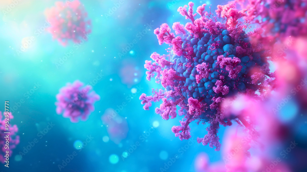 Microscopic view of bacteria virus cell, blue 3D illustration of pathogen structure, medical science visualization of infection disease, microbiological health research on molecular level Microscopic view of bacteria virus cell, blue 3D illustration of pathogen structure, medical science visualization of infection disease, microbiological health research on molecular level