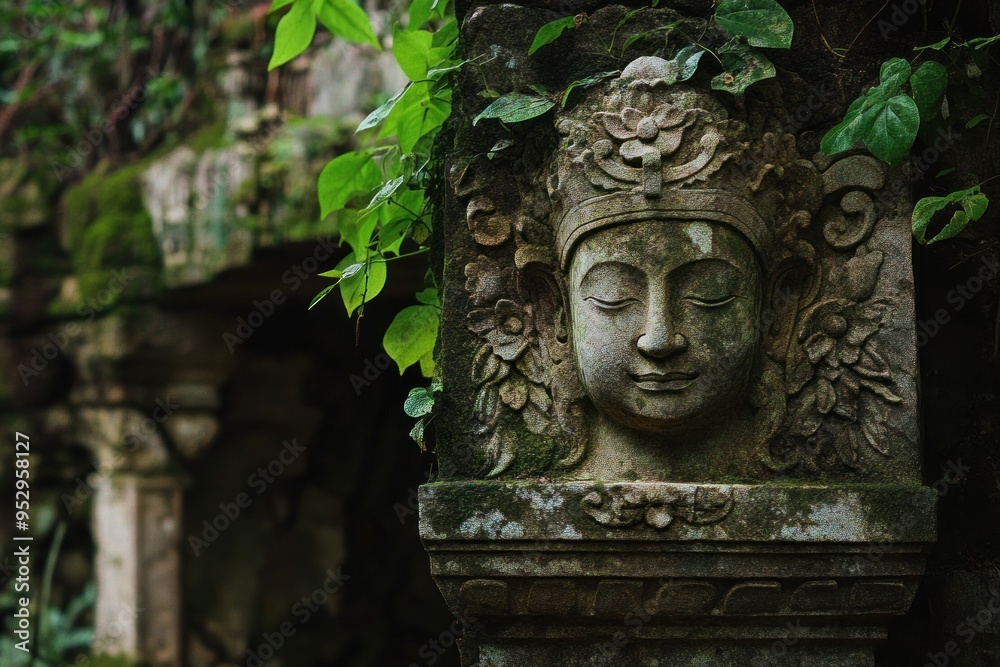 Ancient Stone Sculpture of a Serene Buddha Ancient Stone Sculpture of a Serene Buddha