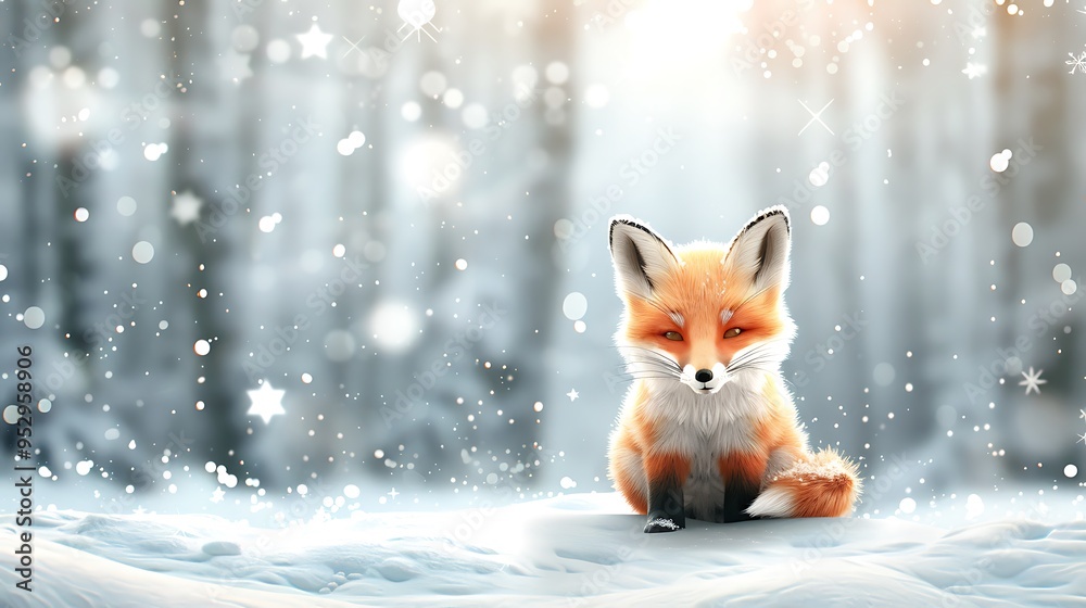 A serene fox sitting in a snowy forest, surrounded by sparkling snowflakes and a tranquil atmosphere. A serene fox sitting in a snowy forest, surrounded by sparkling snowflakes and a tranquil atmosphere.